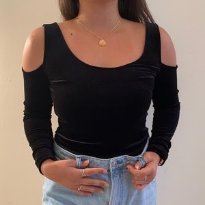 Black velvet long sleeve bodysuit